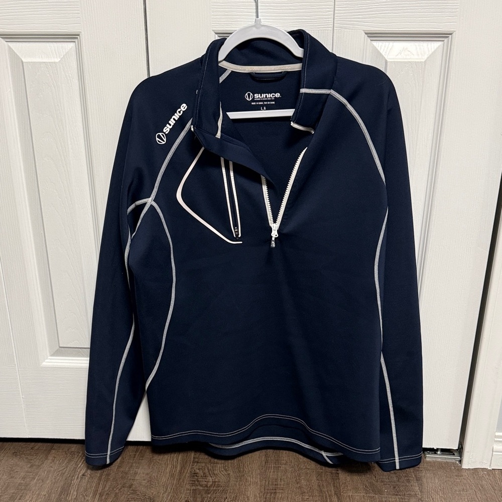 Sunice Navy Half-Zip Pullover with White Piping